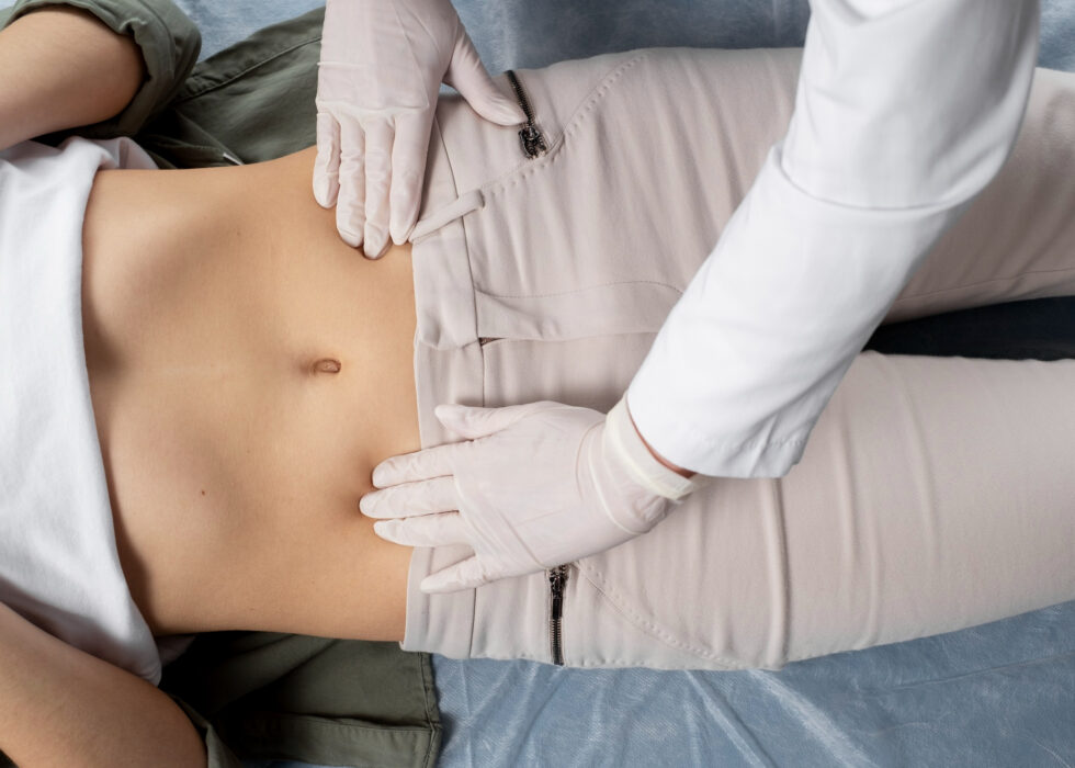 Above view doctor checking woman