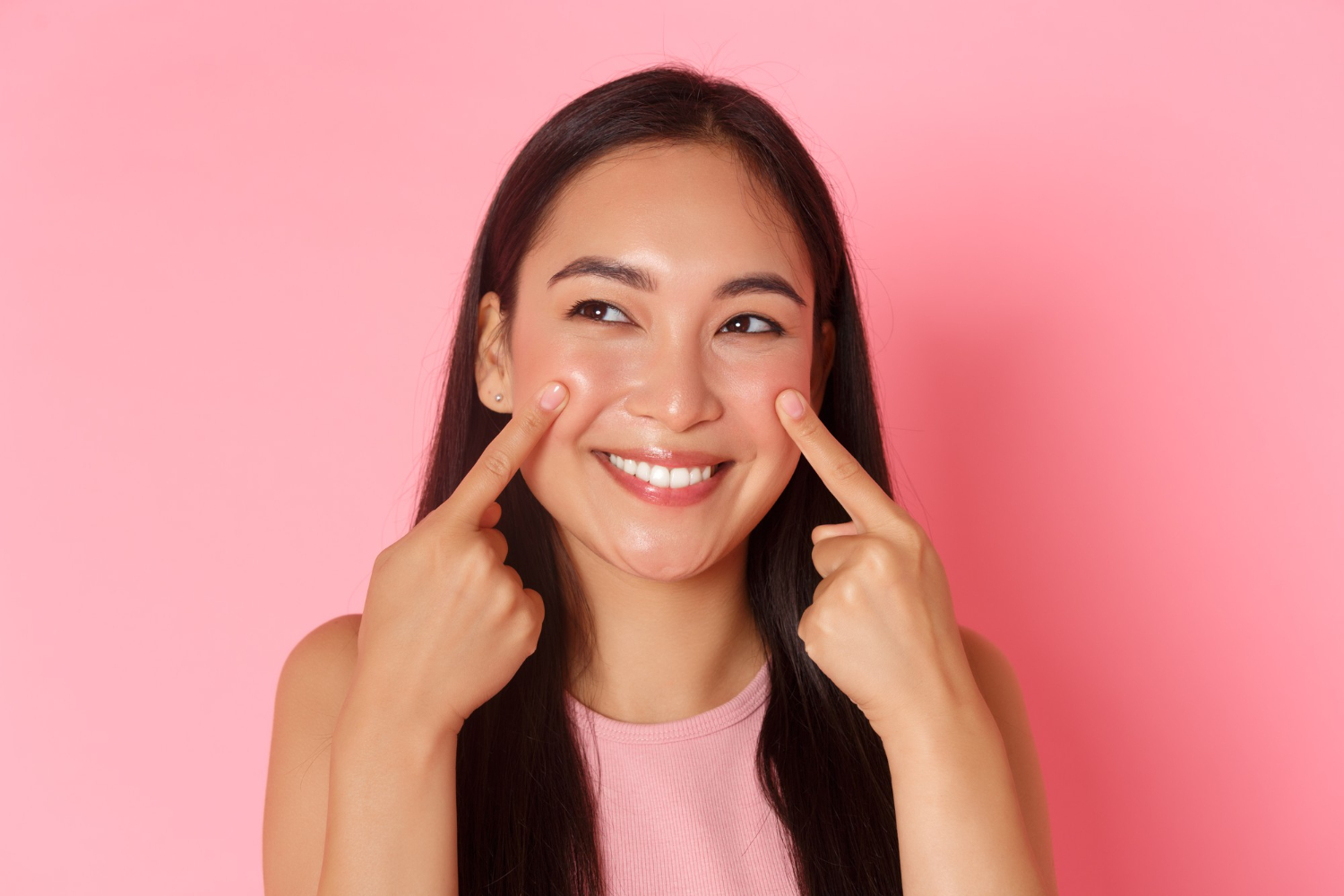Beauty fashion and lifestyle concept closeup of silly and cute adorable asian girl pokin